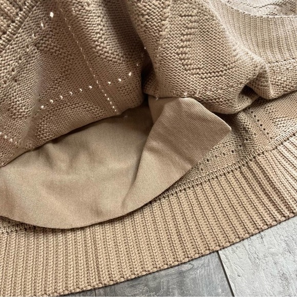 SALVATORE FERRAGAMO Tan Wool Gancini Poncho Sweater with Leather Trim M - Picture 6 of 8